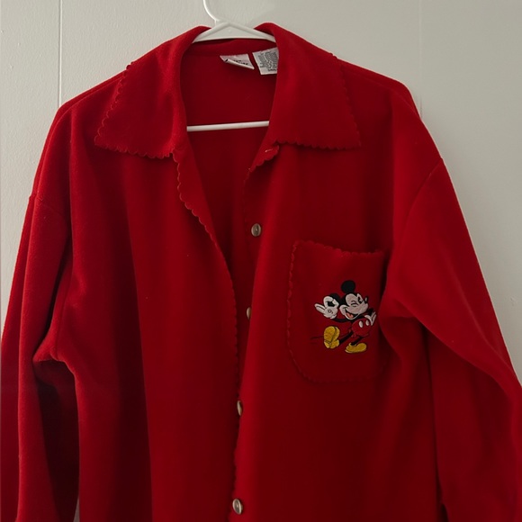 Vintage Disney Mickey Mouse Red Fleece Collared Sweater Shacket Oversized Shirt - Picture 4 of 4